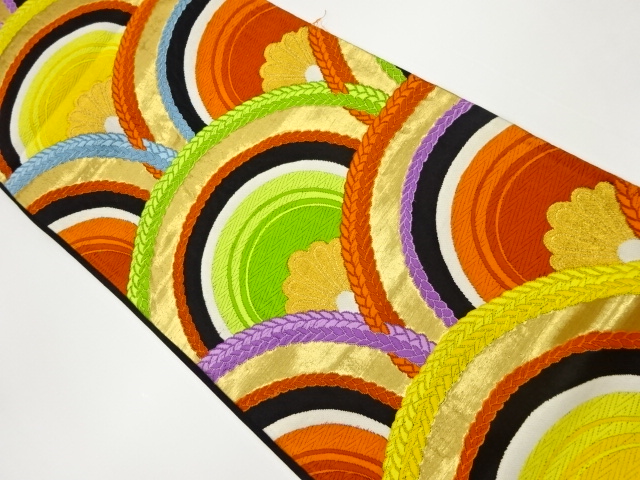 青海波に菊・縄模様織出し袋帯